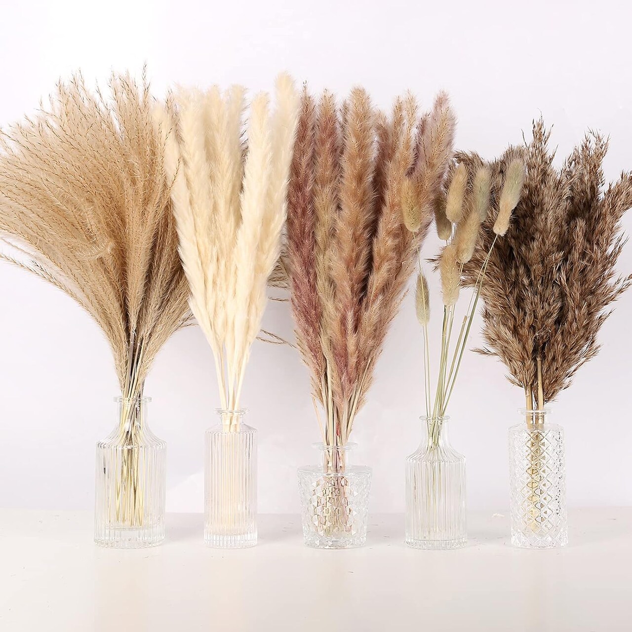 75-Pack Dried Fall Pampas Grass – White & Brown Pampas, Bunny Tail, Reed, Fluffy Dried Flowers for Home, Wedding, Table, Vase, Boho & Modern Decor